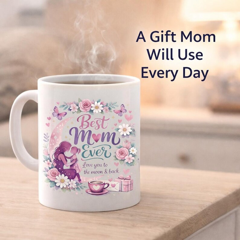 Personalized Floral Heart Mug – Mom Ever Mothe's day Gift