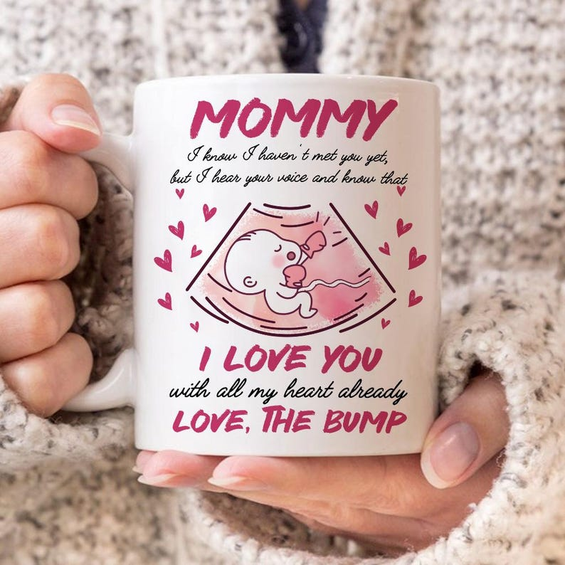 Personalized Baby Bump Mug – “I Love You With All My Heart Already” Ultrasound Gift for New Mom