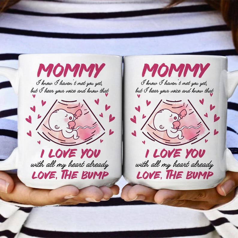 Personalized Baby Bump Mug – “I Love You With All My Heart Already” Ultrasound Gift for New Mom