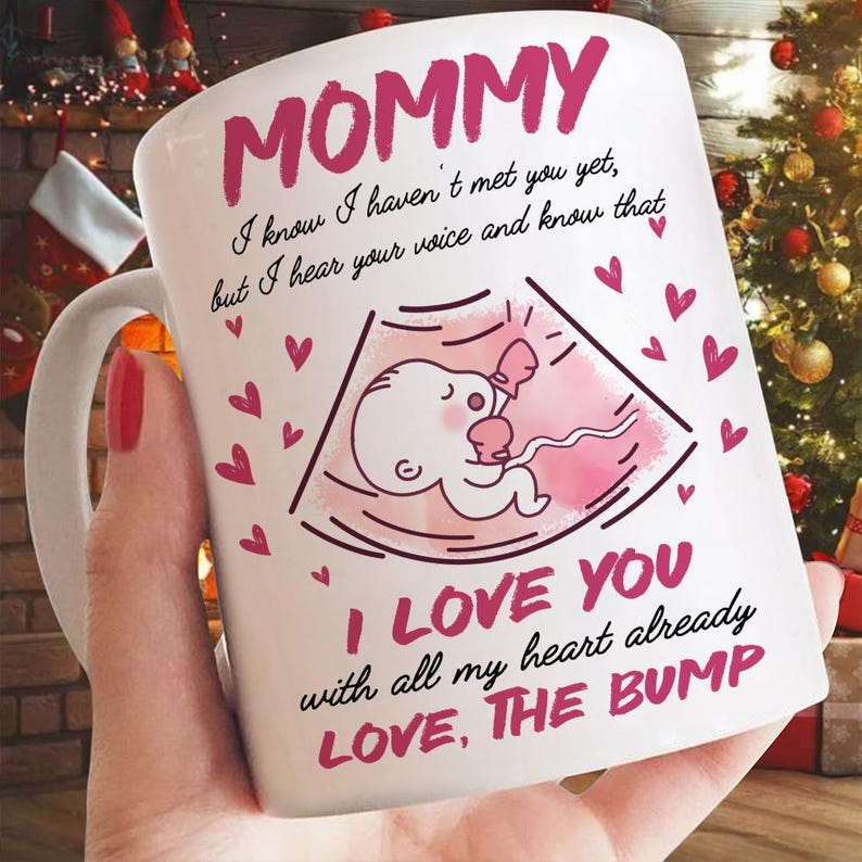 Personalized Baby Bump Mug – “I Love You With All My Heart Already” Ultrasound Gift for New Mom