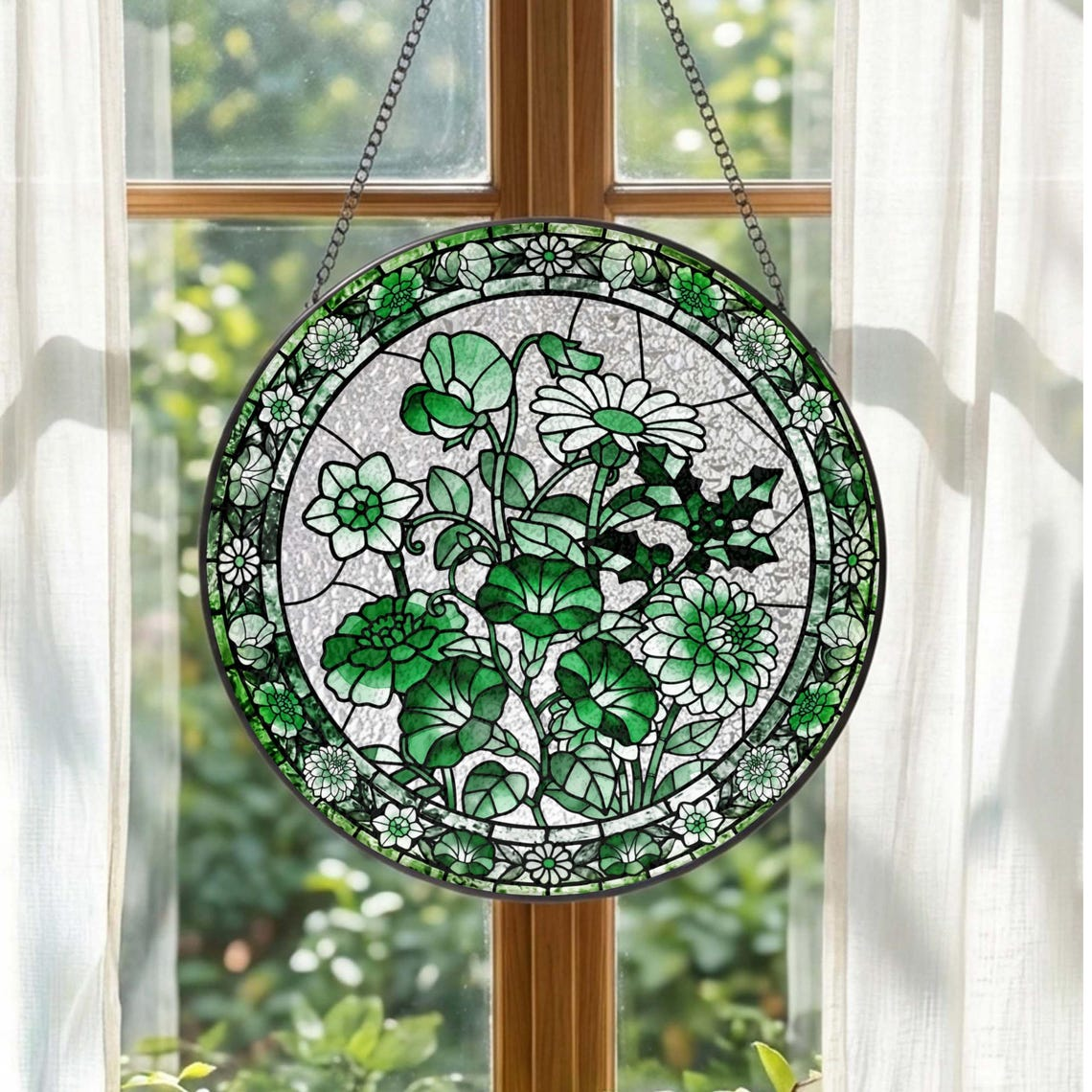 Personalized Stained Glass Birth Flower Suncatcher Floral Window Hanging, Mother’s Day Gift