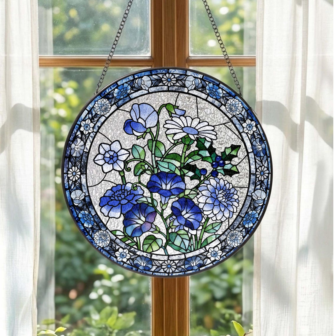 Personalized Stained Glass Birth Flower Suncatcher Floral Window Hanging, Mother’s Day Gift