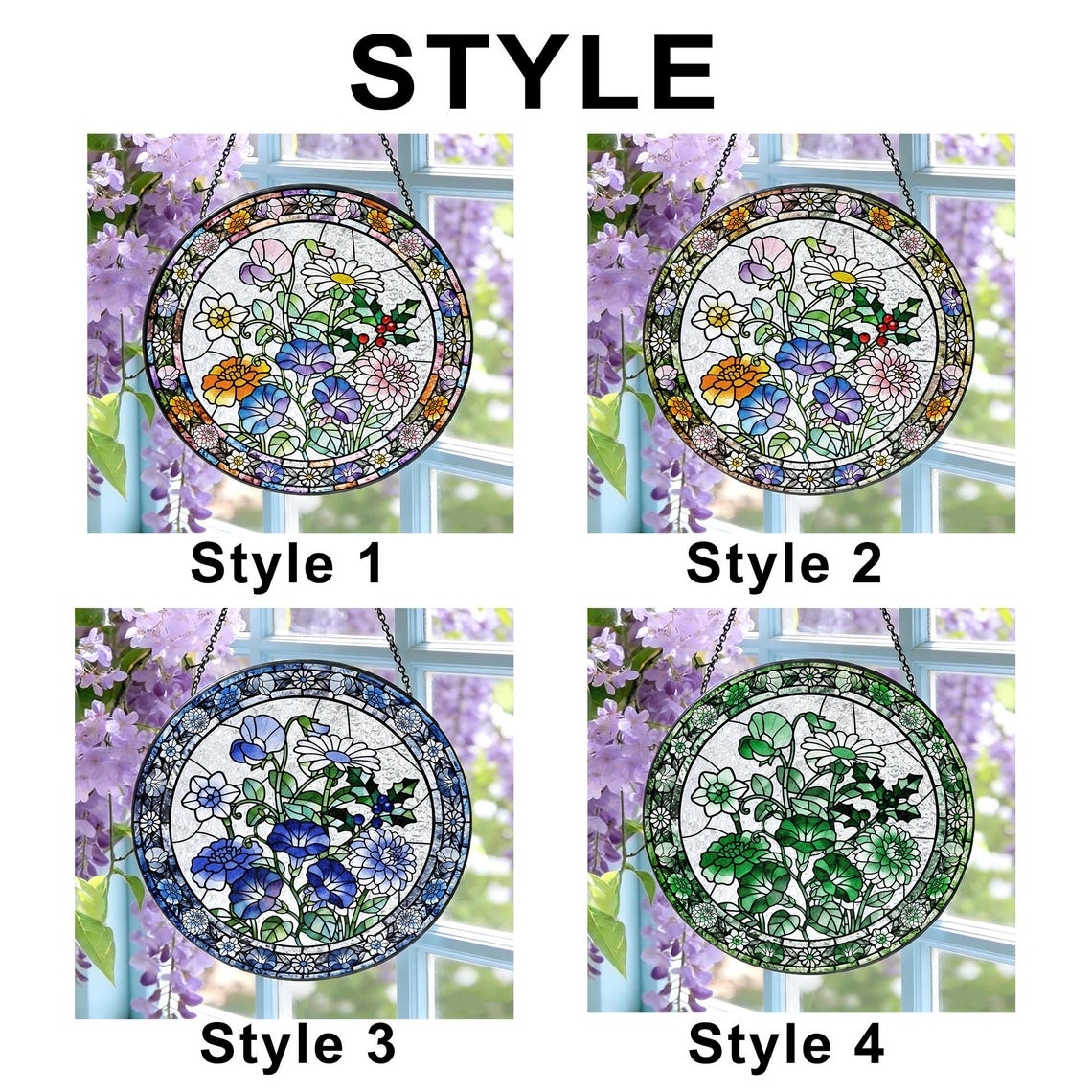 Personalized Stained Glass Birth Flower Suncatcher Floral Window Hanging, Mother’s Day Gift