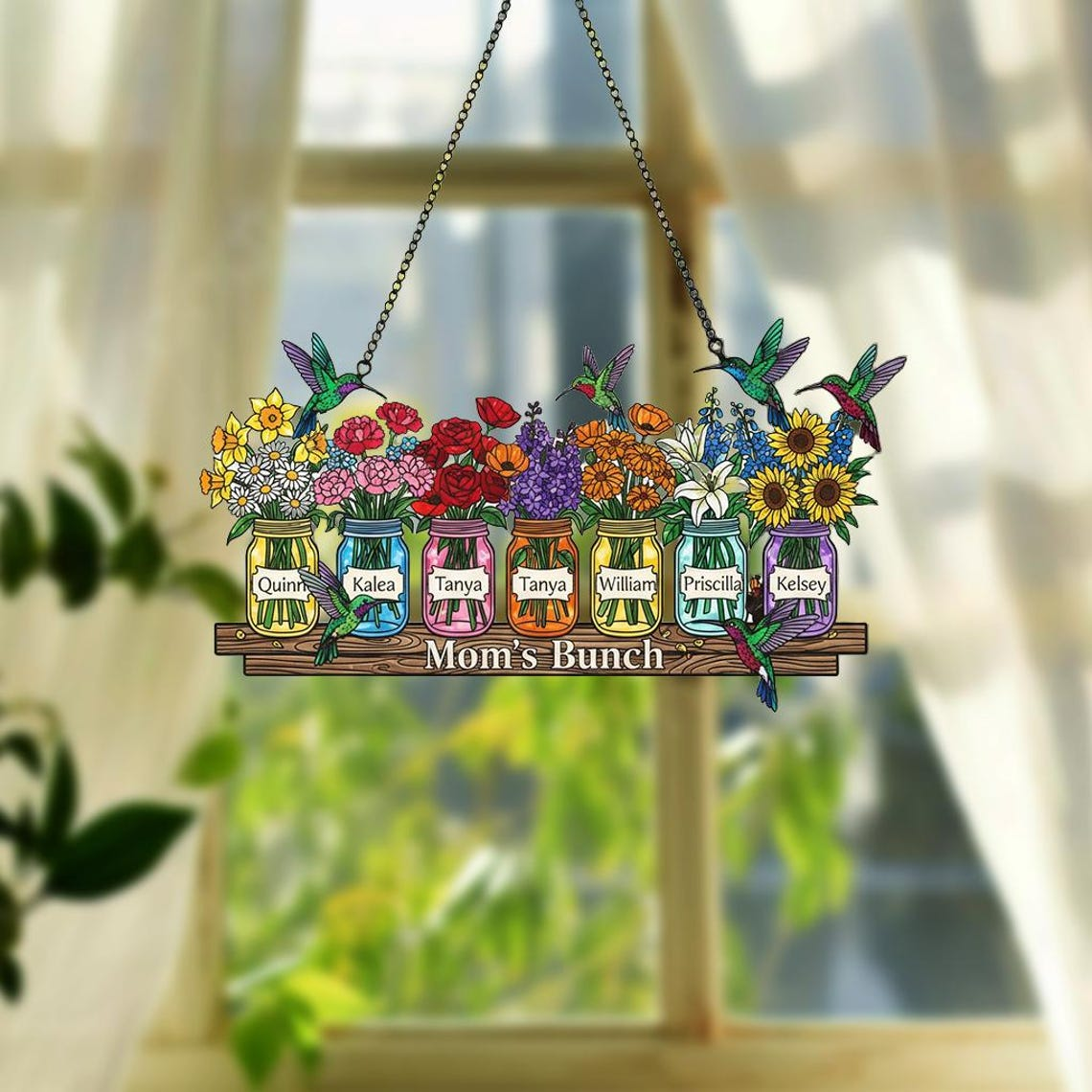 Personalized Mother's Day Suncatcher, Custom Birth Flower, Mom’s Bunch Gift, Mason Jar Window Hanging, Mother's Day Gift, Nana's Blessings