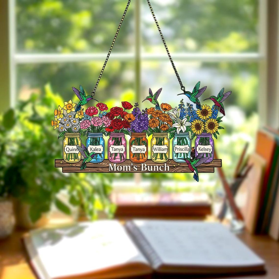 Personalized Mother's Day Suncatcher, Custom Birth Flower, Mom’s Bunch Gift, Mason Jar Window Hanging, Mother's Day Gift, Nana's Blessings