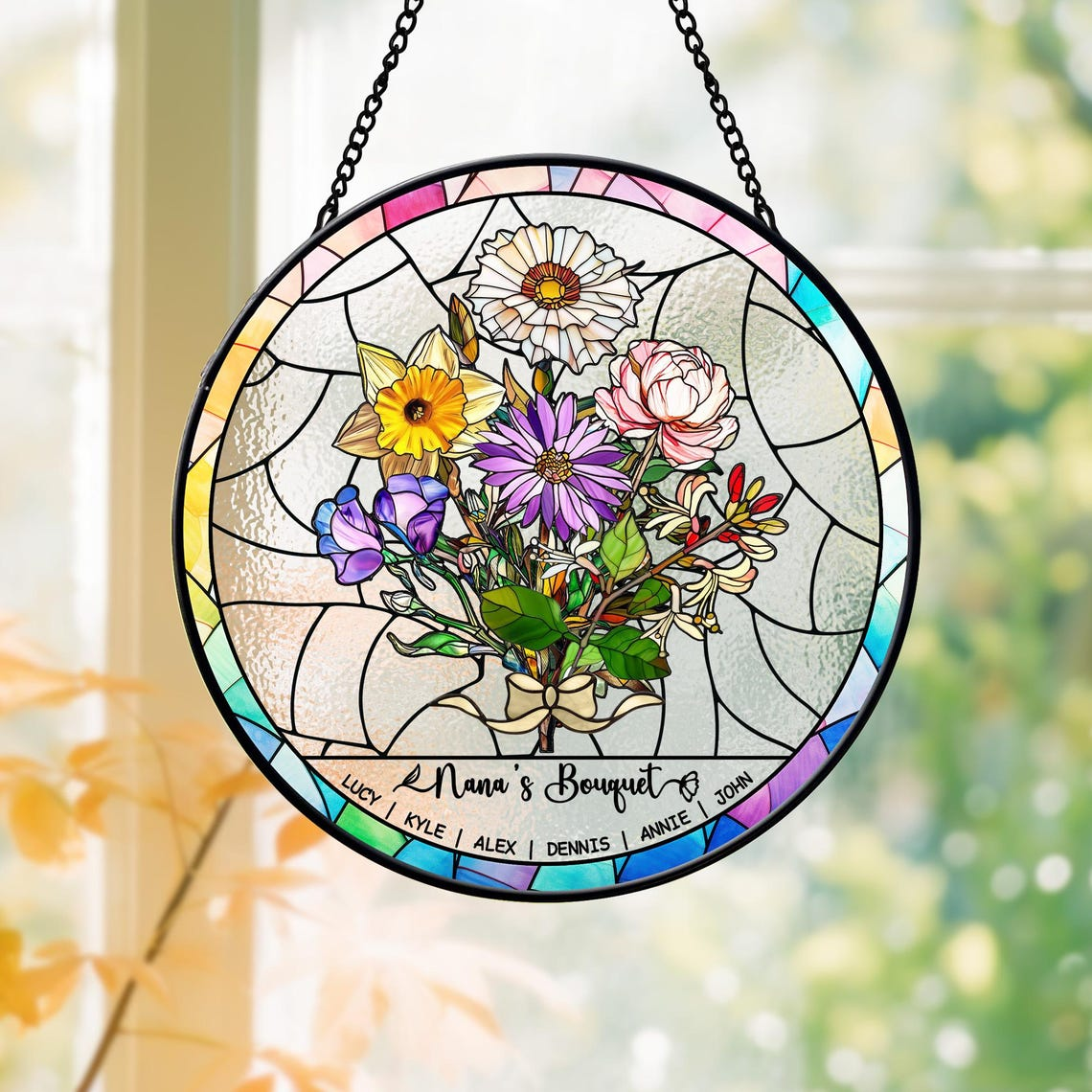 Personalized Birth Flowers Stained Glass Art Suncatcher, Birth Flower Gift Mothers Day Gift, Mother's Day Gift, Grandma's Garden Gift