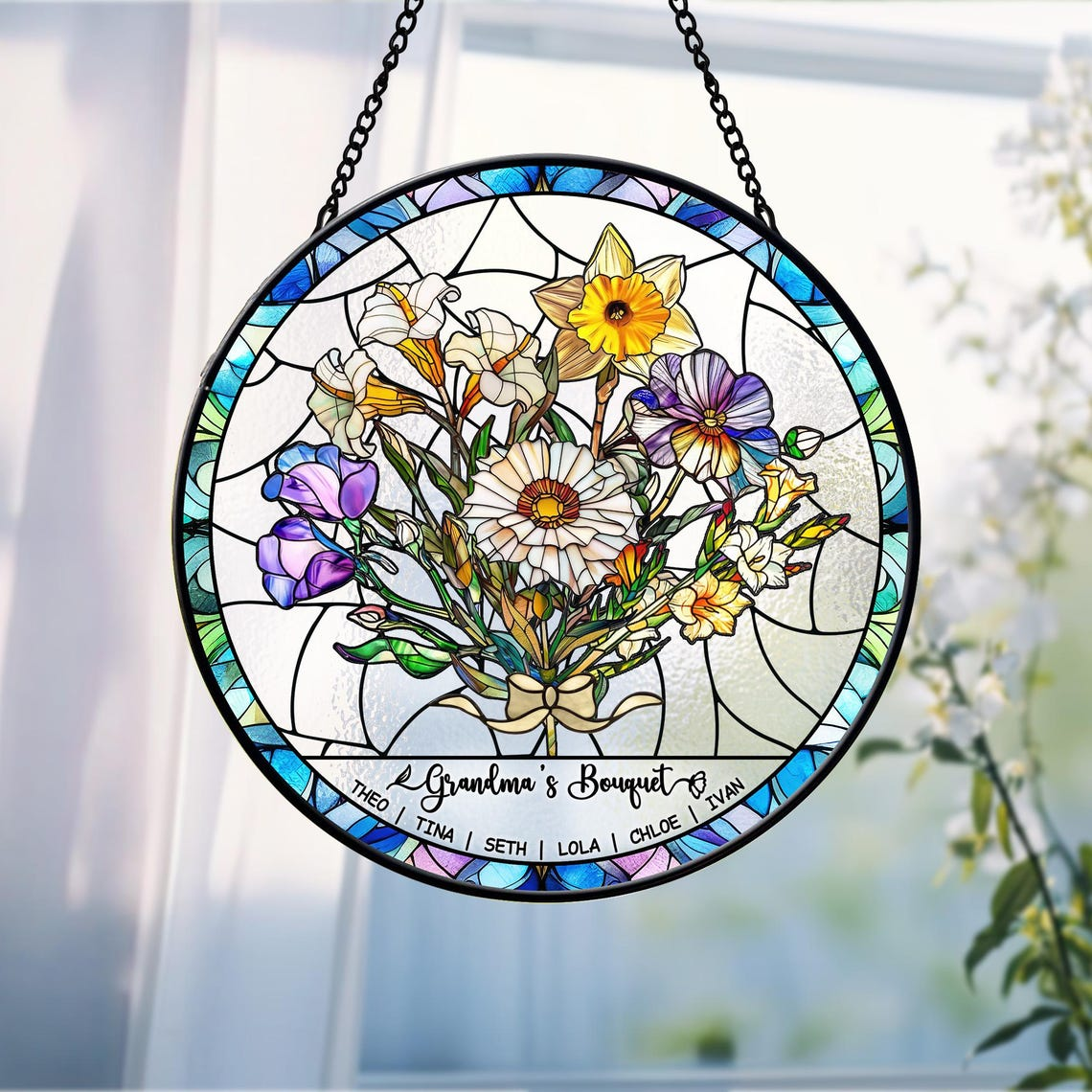 Personalized Birth Flowers Stained Glass Art Suncatcher, Birth Flower Gift Mothers Day Gift, Mother's Day Gift, Grandma's Garden Gift