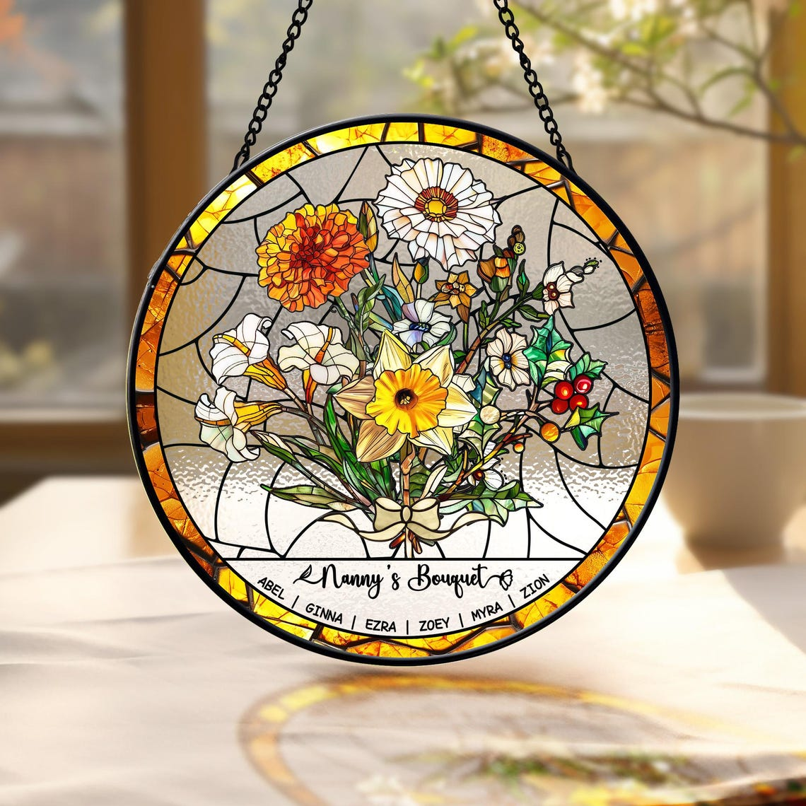 Personalized Birth Flowers Stained Glass Art Suncatcher, Birth Flower Gift Mothers Day Gift, Mother's Day Gift, Grandma's Garden Gift