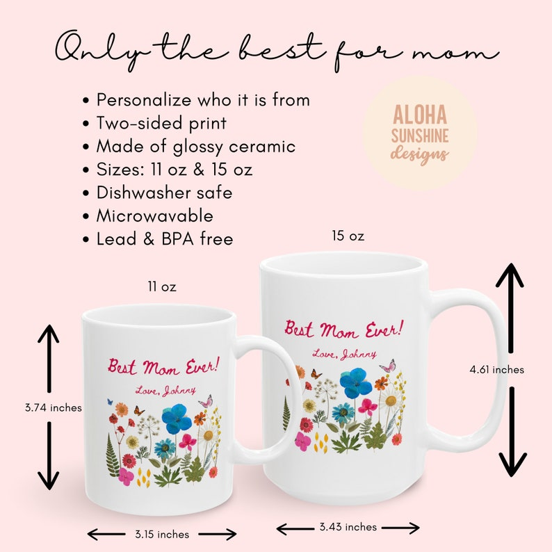 Best Mom Ever Personalized Mug – Wildflower Floral Coffee Mug, Perfect Mother’s Day & Birthday Gift