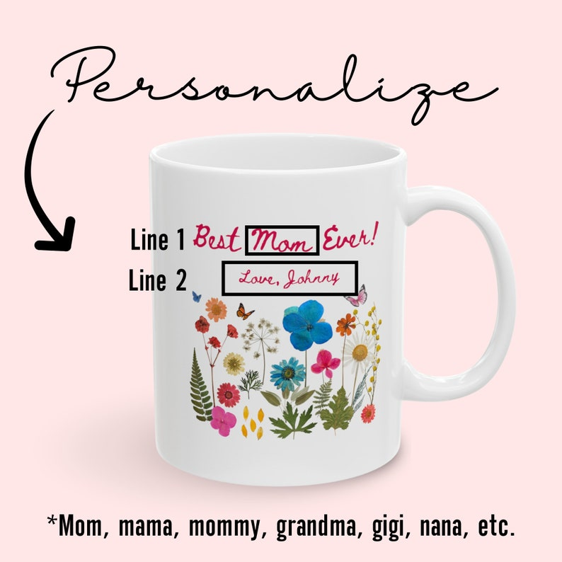 Best Mom Ever Personalized Mug – Wildflower Floral Coffee Mug, Perfect Mother’s Day & Birthday Gift