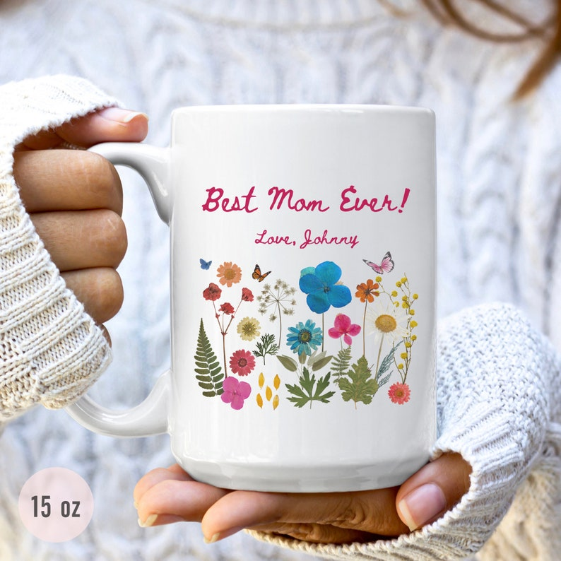 Best Mom Ever Personalized Mug – Wildflower Floral Coffee Mug, Perfect Mother’s Day & Birthday Gift