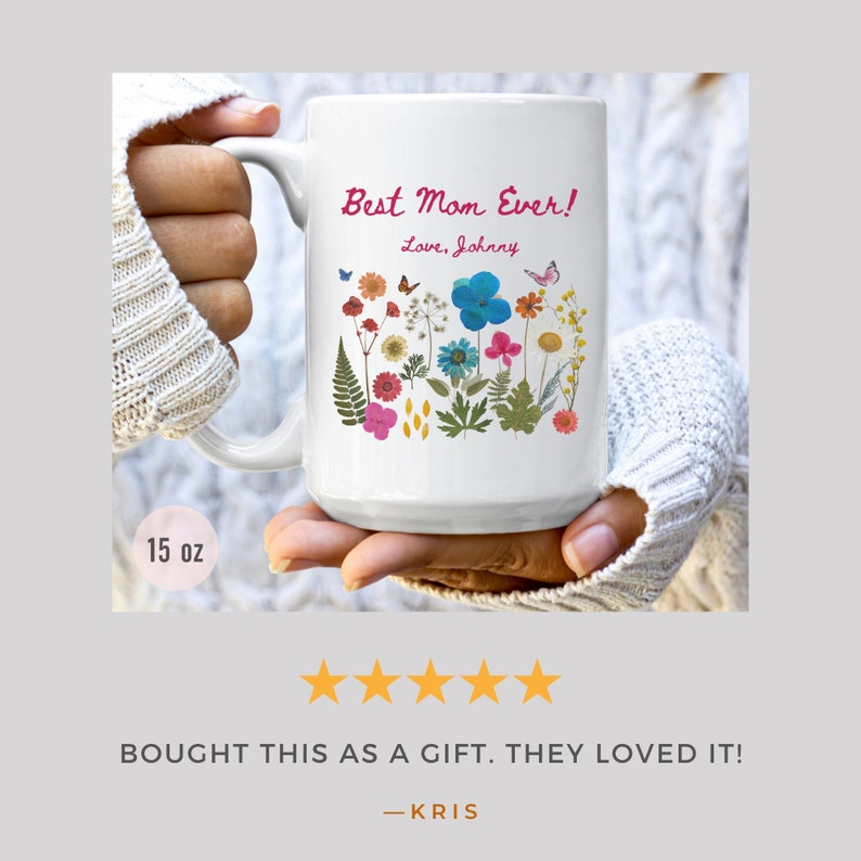 Best Mom Ever Personalized Mug – Wildflower Floral Coffee Mug, Perfect Mother’s Day & Birthday Gift