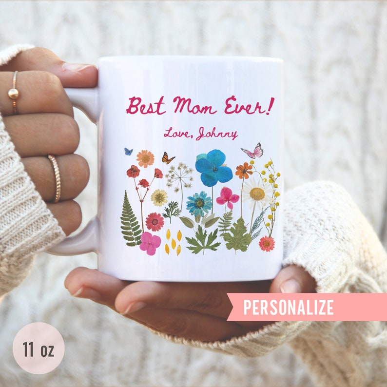 Best Mom Ever Personalized Mug – Wildflower Floral Coffee Mug, Perfect Mother’s Day & Birthday Gift