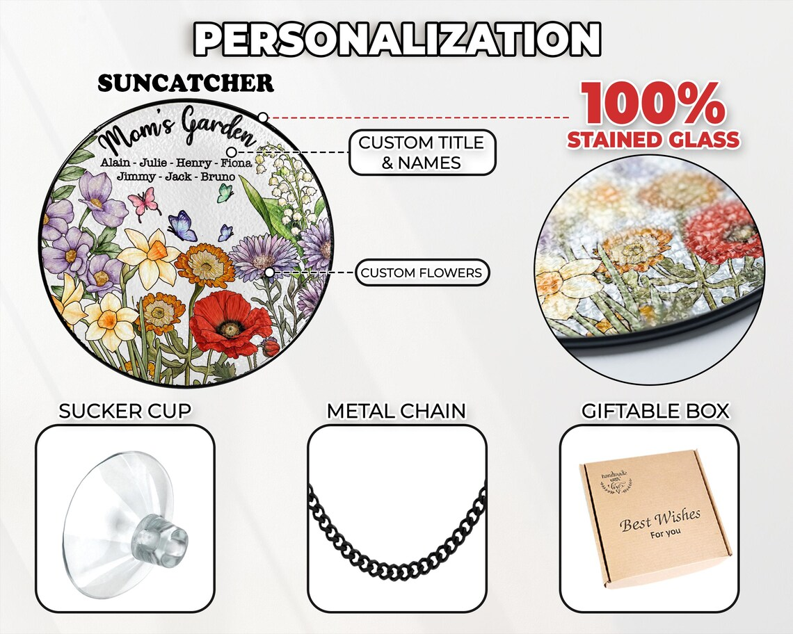 Grandma's Garden Stained Glass Suncatcher,Family Birth Flowers,Grandma Gift,Mothers Day Gift For Grandma Nana,Mom's Garden,Window Hanging