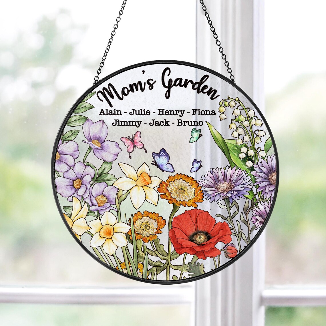 Grandma's Garden Stained Glass Suncatcher,Family Birth Flowers,Grandma Gift,Mothers Day Gift For Grandma Nana,Mom's Garden,Window Hanging