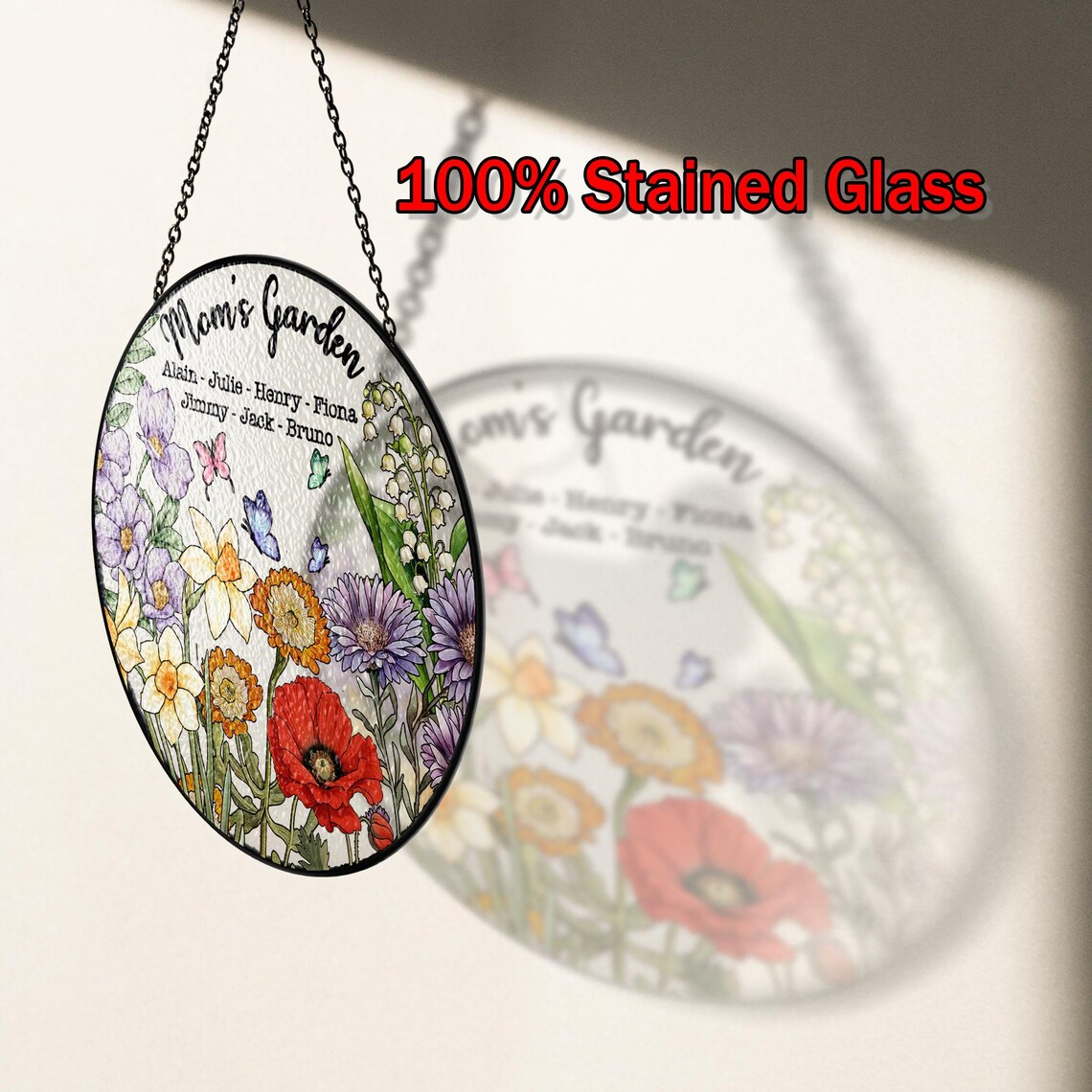 Grandma's Garden Stained Glass Suncatcher,Family Birth Flowers,Grandma Gift,Mothers Day Gift For Grandma Nana,Mom's Garden,Window Hanging