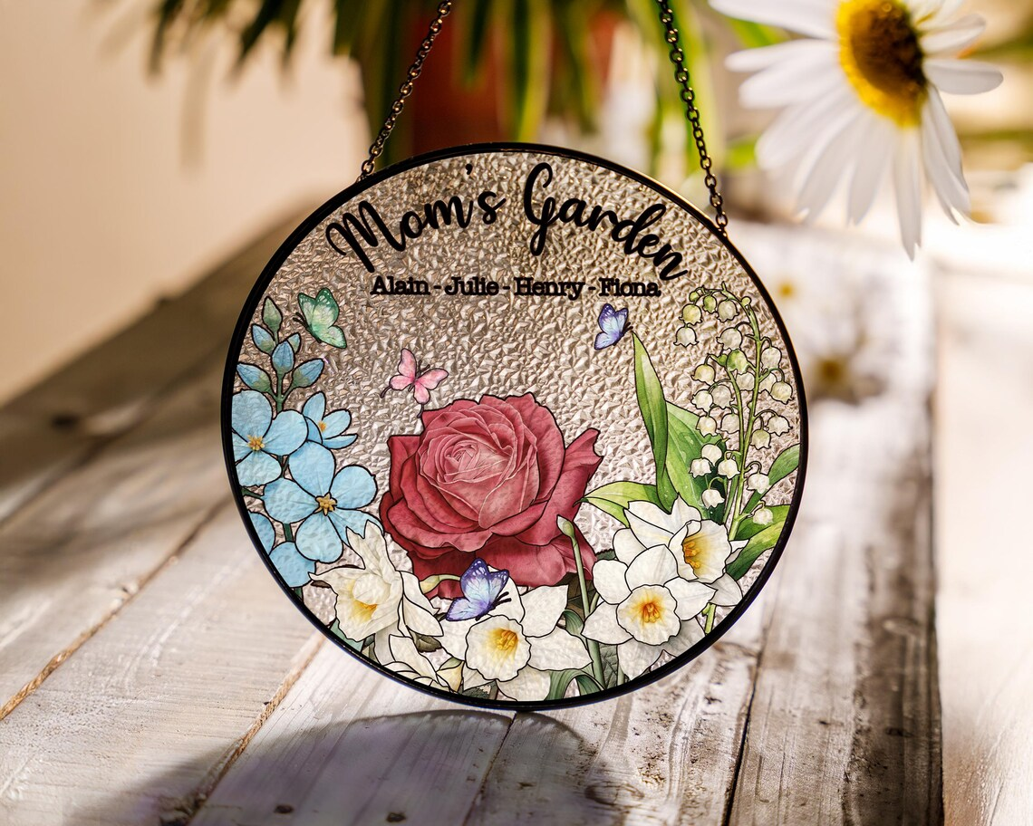 Grandma's Garden Stained Glass Suncatcher,Family Birth Flowers,Grandma Gift,Mothers Day Gift For Grandma Nana,Mom's Garden,Window Hanging