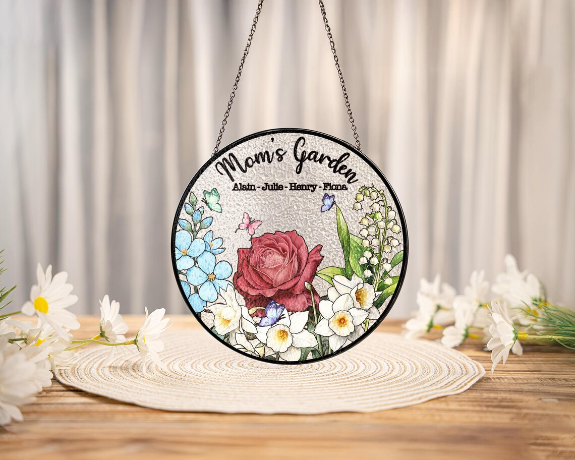 Grandma's Garden Stained Glass Suncatcher,Family Birth Flowers,Grandma Gift,Mothers Day Gift For Grandma Nana,Mom's Garden,Window Hanging