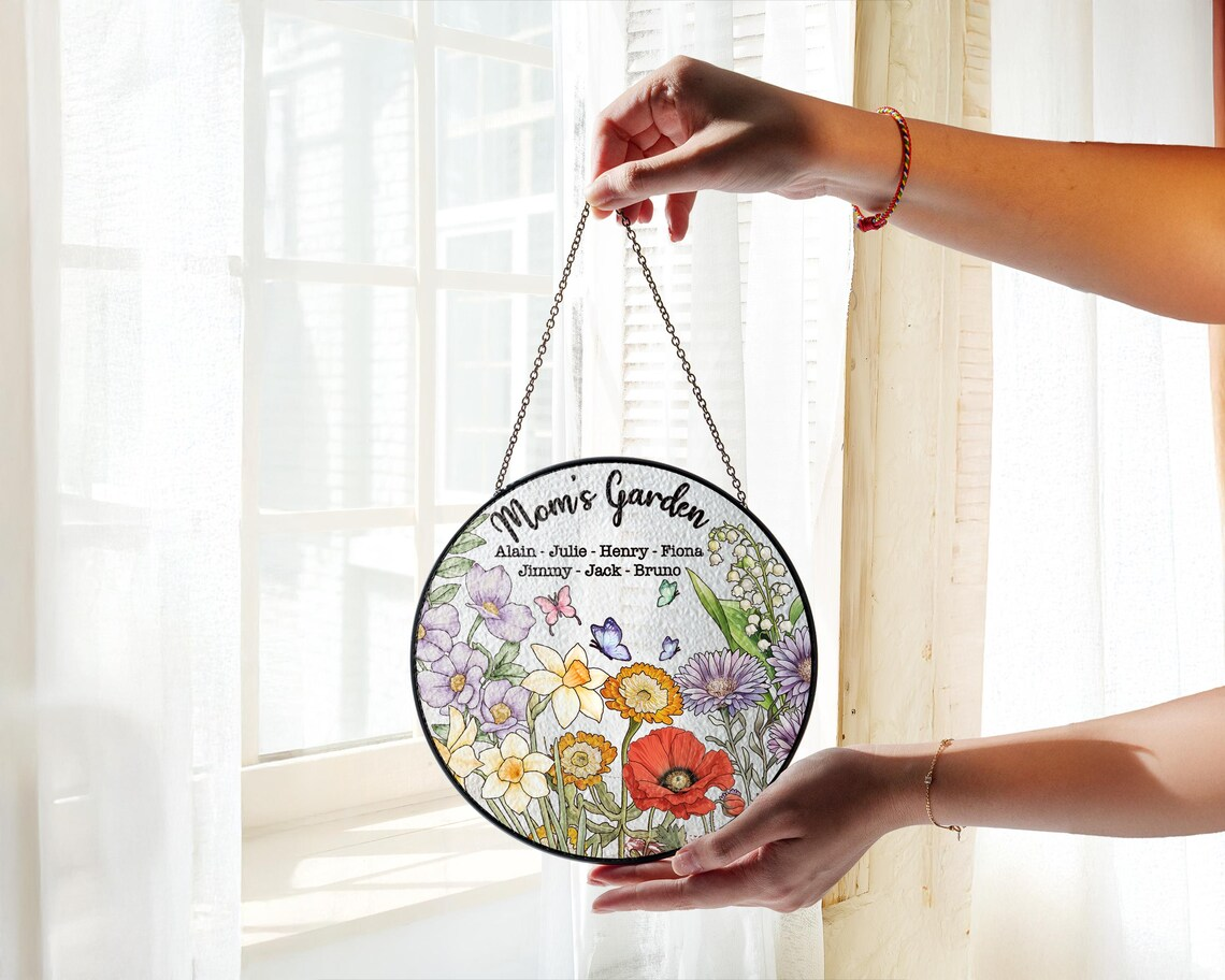 Grandma's Garden Stained Glass Suncatcher,Family Birth Flowers,Grandma Gift,Mothers Day Gift For Grandma Nana,Mom's Garden,Window Hanging