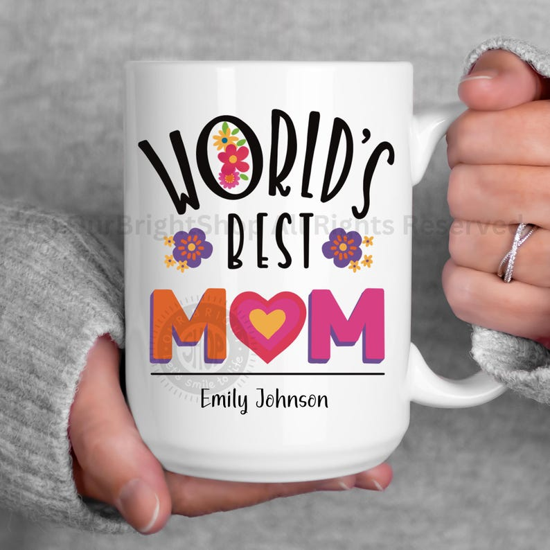 World’s Best Mom Mug – Personalized Floral Cottagecore Coffee Cup, Perfect Mother’s Day Gift