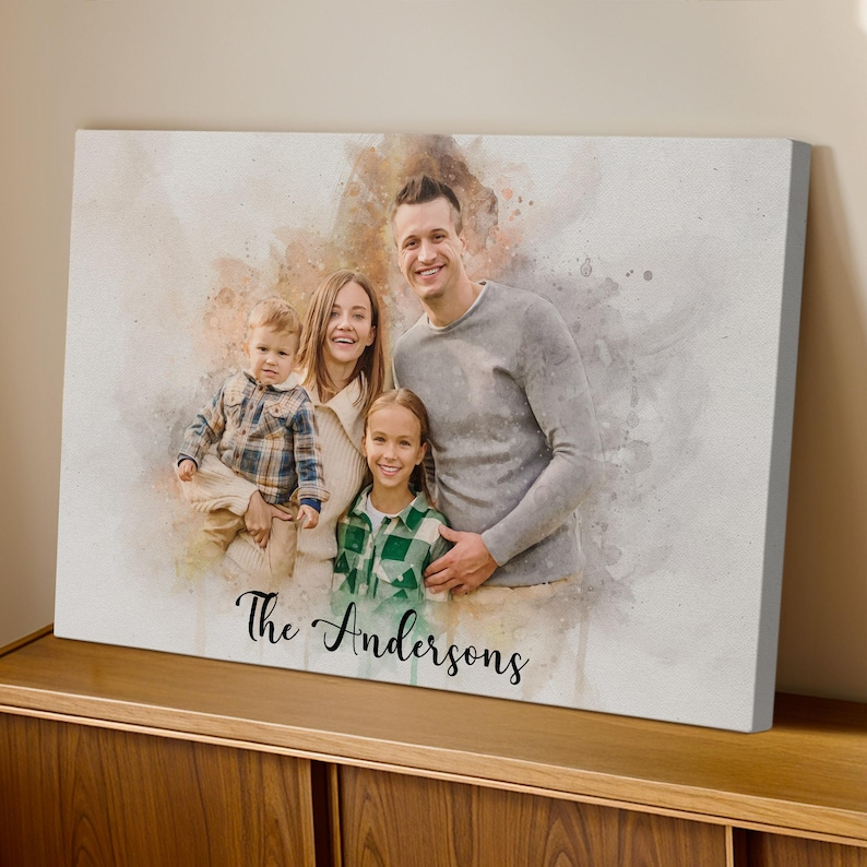 Mix Custom Family Watercolor-Oil-Acrylic Painting from Photo - Anniversary Gift for Parents Mom - Portrait Family Gifts - Stretched Canvas