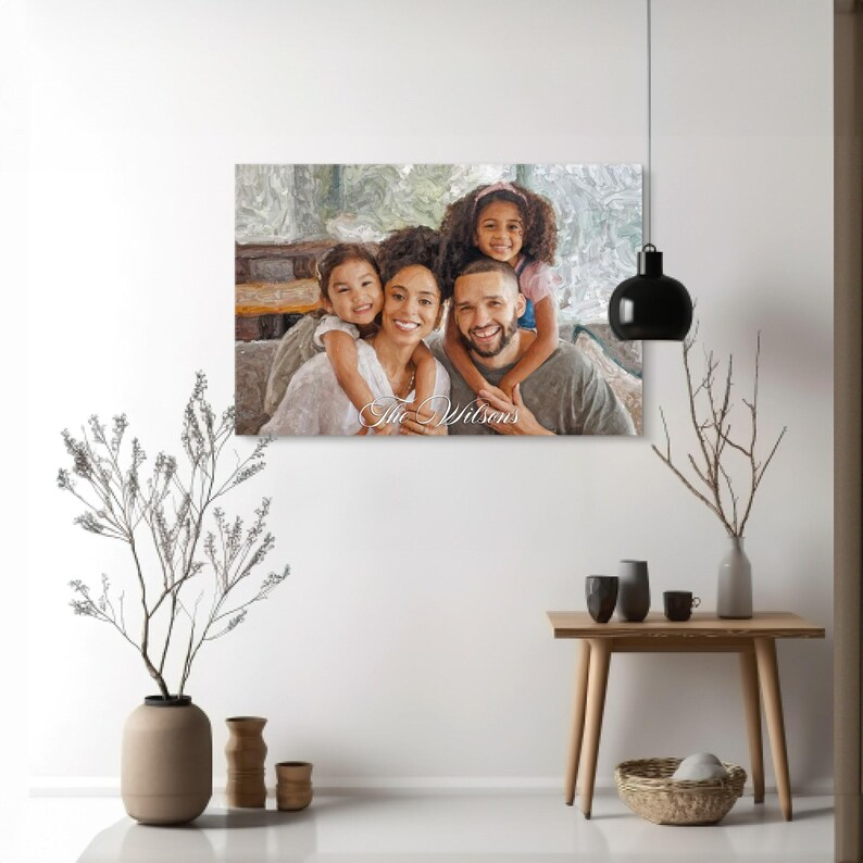 Mix Custom Family Watercolor-Oil-Acrylic Painting from Photo - Anniversary Gift for Parents Mom - Portrait Family Gifts - Stretched Canvas