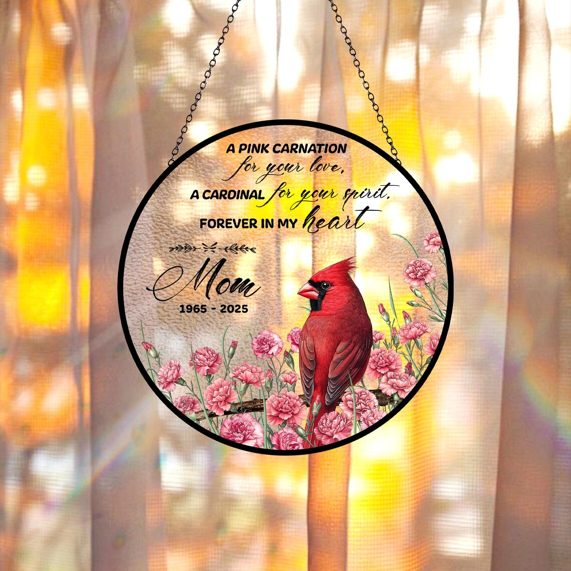 Cardinal and Carnation Suncatcher, Memorial Gift, Mother's Day