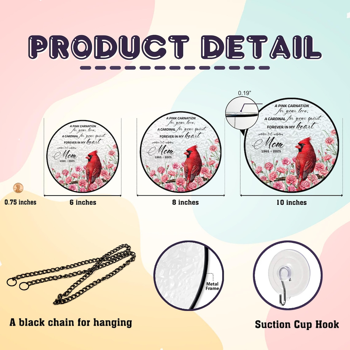 Cardinal and Carnation Suncatcher, Memorial Gift, Mother's Day