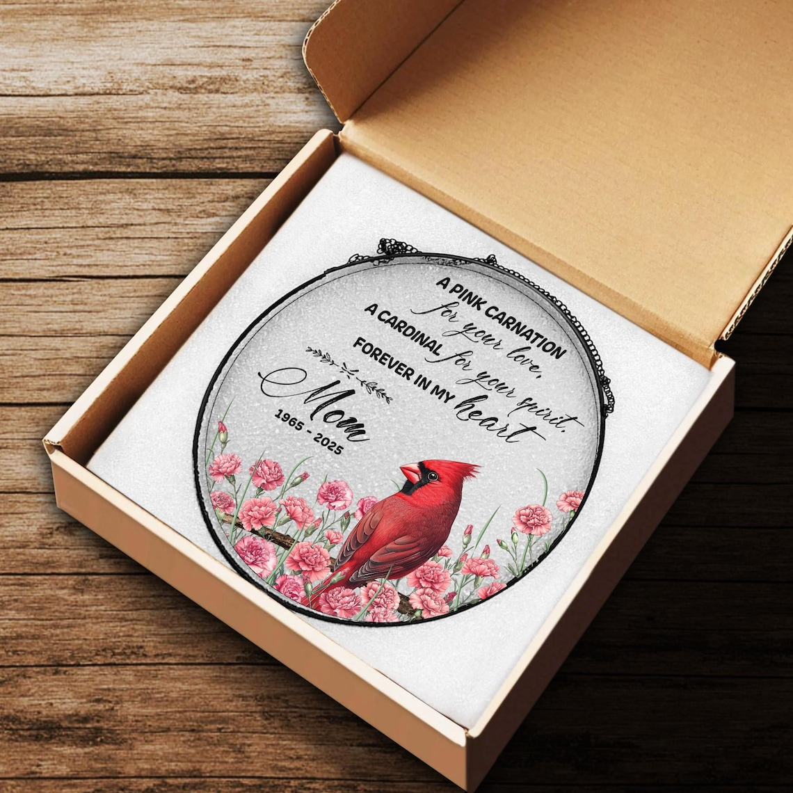 Cardinal and Carnation Suncatcher, Memorial Gift, Mother's Day