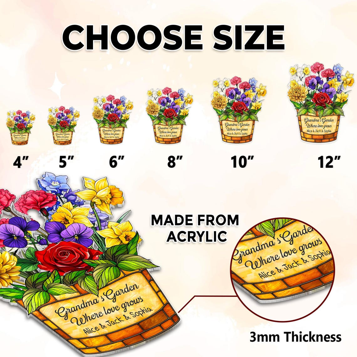 Family Acrylic Suncatcher, Personalized Birth Month Flower Faux Stained Glass,Grandma Garden Suncatcher,Christmas Gift,Grandma Gift,Mom Gift