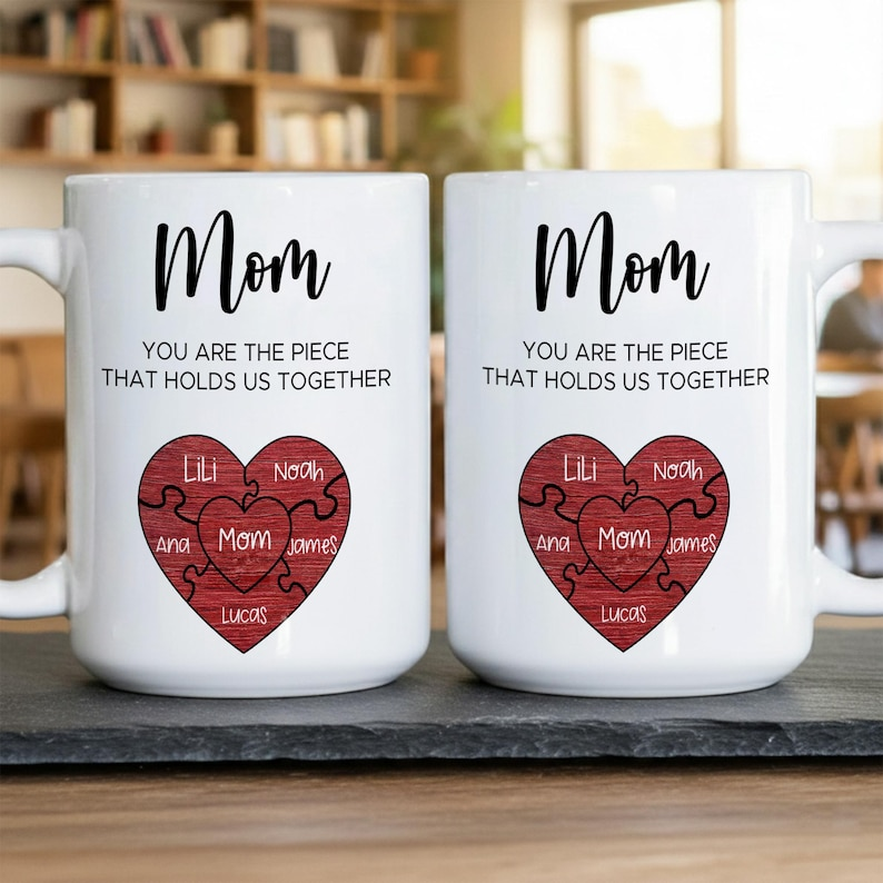 Puzzle Mom Mug – “You Are The Piece That Holds Us Together” Personalized Family Name Gift