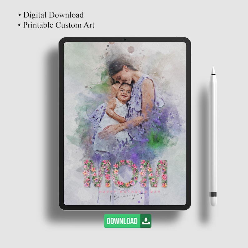 Customized Mother's Day Gift - Personalized Photo Illustration Canvas Print Grandma Watercolor Art Family Portrait Canvas Art Wall Art Name