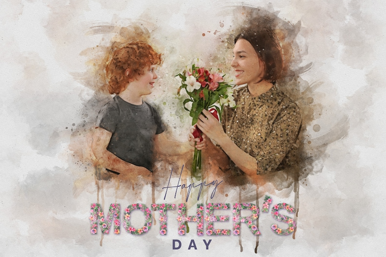 Customized Mother's Day Gift - Personalized Photo Illustration Canvas Print Grandma Watercolor Art Family Portrait Canvas Art Wall Art Name