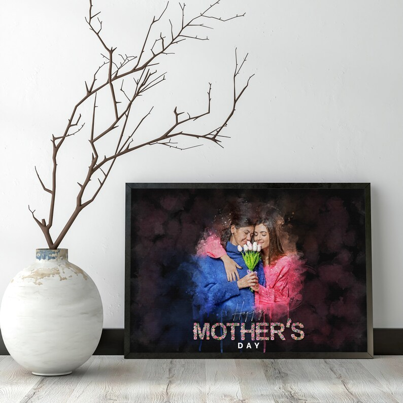 Customized Mother's Day Gift - Personalized Photo Illustration Canvas Print Grandma Watercolor Art Family Portrait Canvas Art Wall Art Name