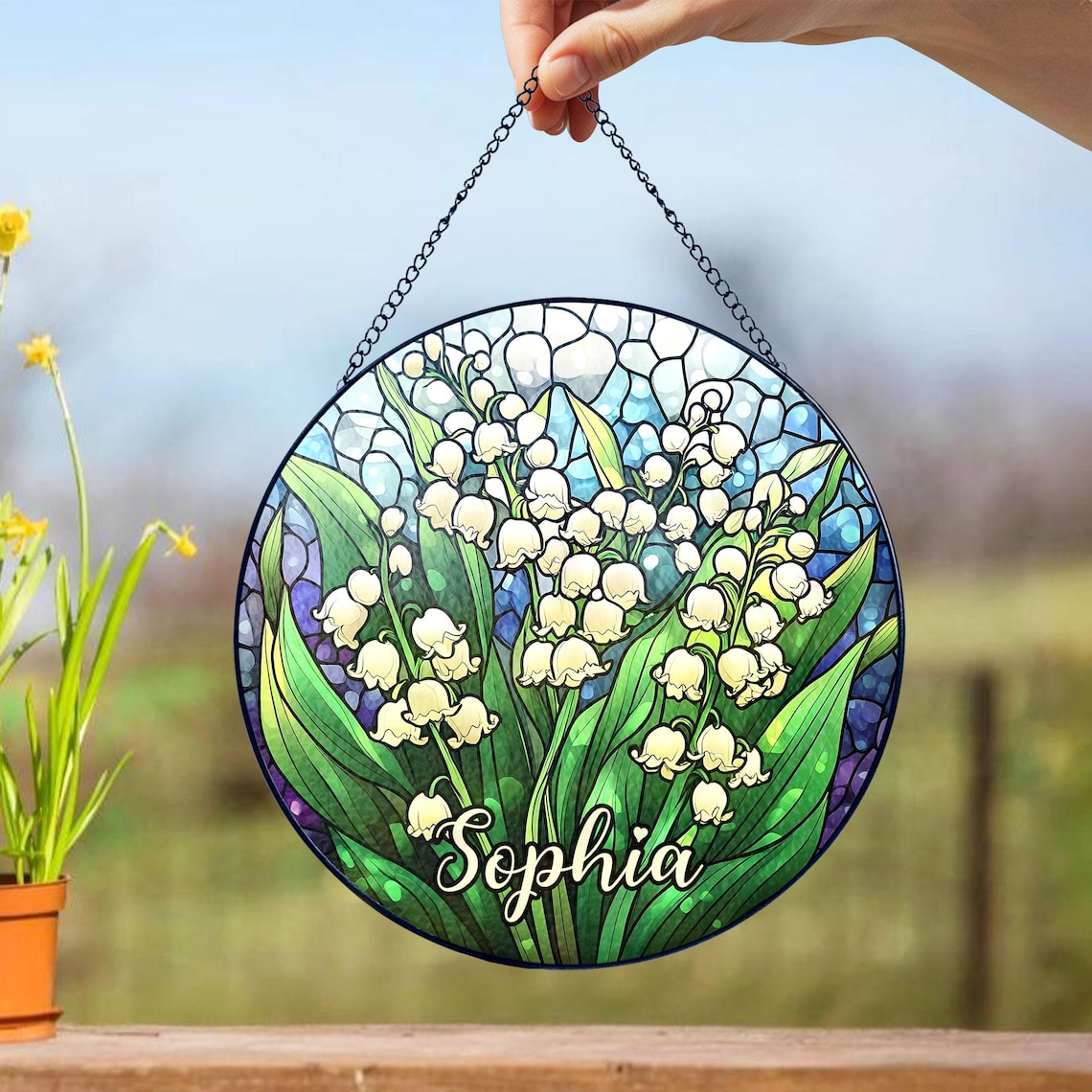 Birth Month Flower STAINED GLASS Suncatcher Window Hanging, Birth Flower Memorial Gift, Mothers Day Gift For Mom, Mothers Day Gift For Mom