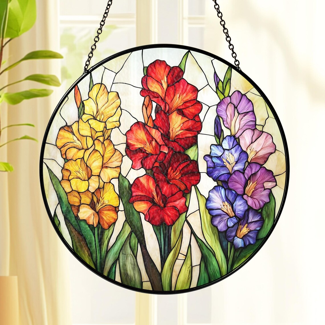 Birth Month Flower STAINED GLASS Suncatcher Window Hanging, Birth Flower Memorial Gift, Mothers Day Gift For Mom, Mothers Day Gift For Mom