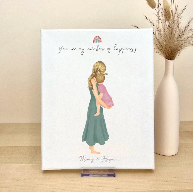 Personalized Wall Art on Canvas Mother and Daughter, birthday gift for mom, Mother's day gift, custom-made gift for mom, gift idea for her