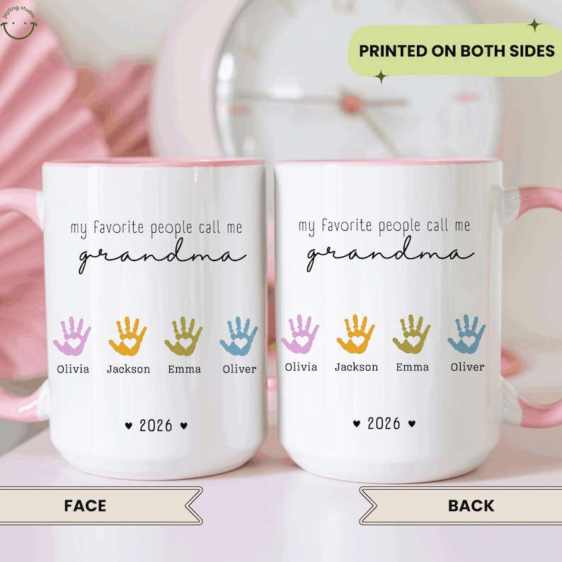 Personalized Family Mug with Names & Handprints – Cute Gift from Kids for Mom, Dad or Grandparents