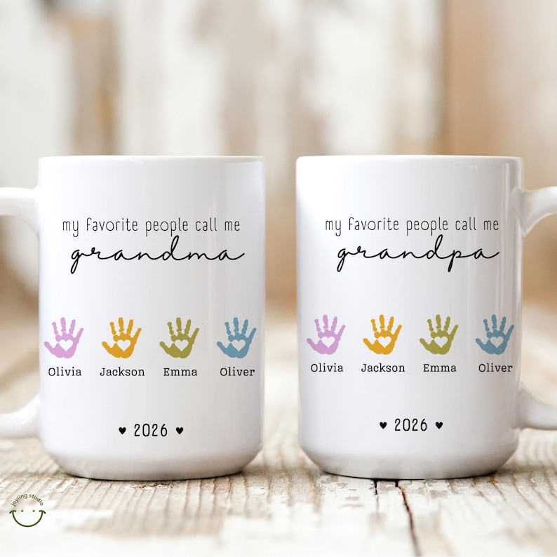 Personalized Family Mug with Names & Handprints – Cute Gift from Kids for Mom, Dad or Grandparents