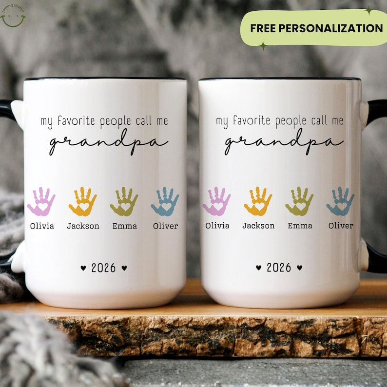 Personalized Family Mug with Names & Handprints – Cute Gift from Kids for Mom, Dad or Grandparents