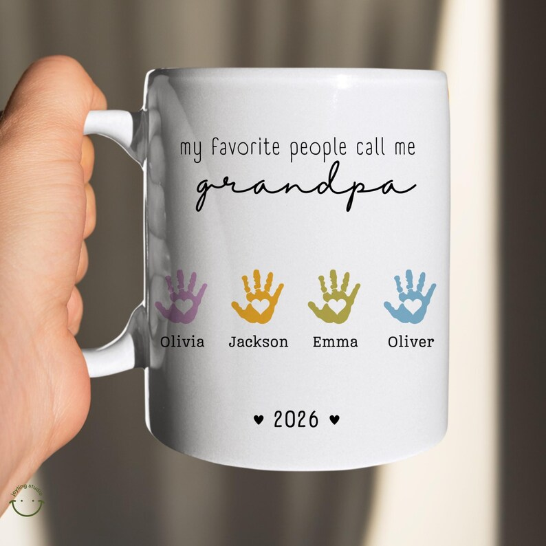 Personalized Family Mug with Names & Handprints – Cute Gift from Kids for Mom, Dad or Grandparents