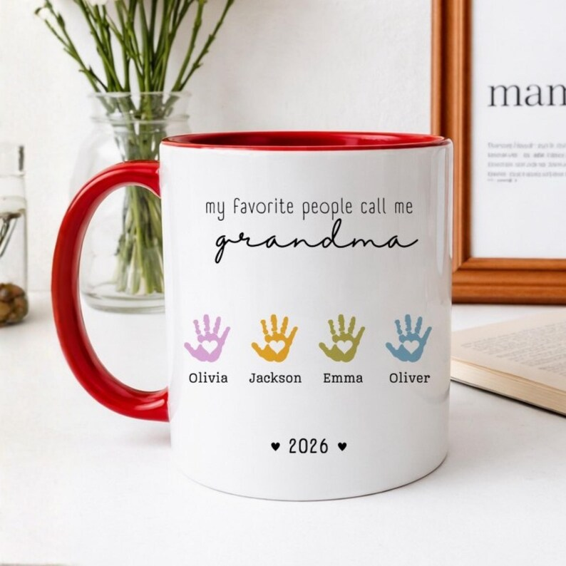 Personalized Family Mug with Names & Handprints – Cute Gift from Kids for Mom, Dad or Grandparents