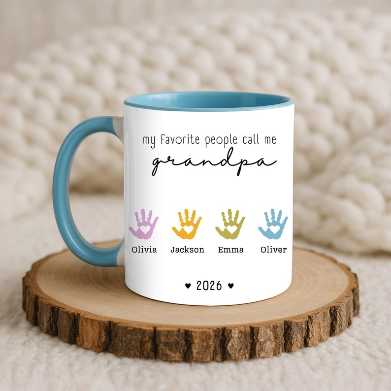 Personalized Family Mug with Names & Handprints – Cute Gift from Kids for Mom, Dad or Grandparents