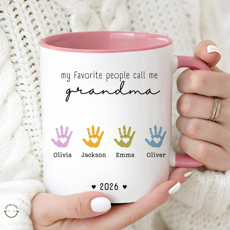 Personalized Family Mug with Names & Handprints – Cute Gift from Kids for Mom, Dad or Grandparents