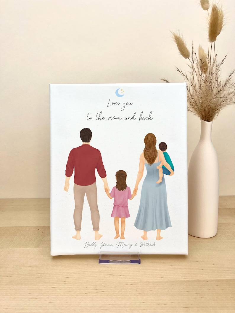 Personalized Canvas Wall Art Dad Mom and Kids, Mother's Day gift idea, dad birthday gift idea, family portrait, Mom birthday present