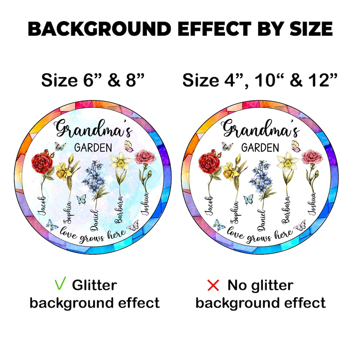 Personalized Grandma's Garden, Stained Glass Suncatcher, Mother Day Gift Nana Birth Month Flower, Gigi Nini Great-grandma gift, Gift for Mom