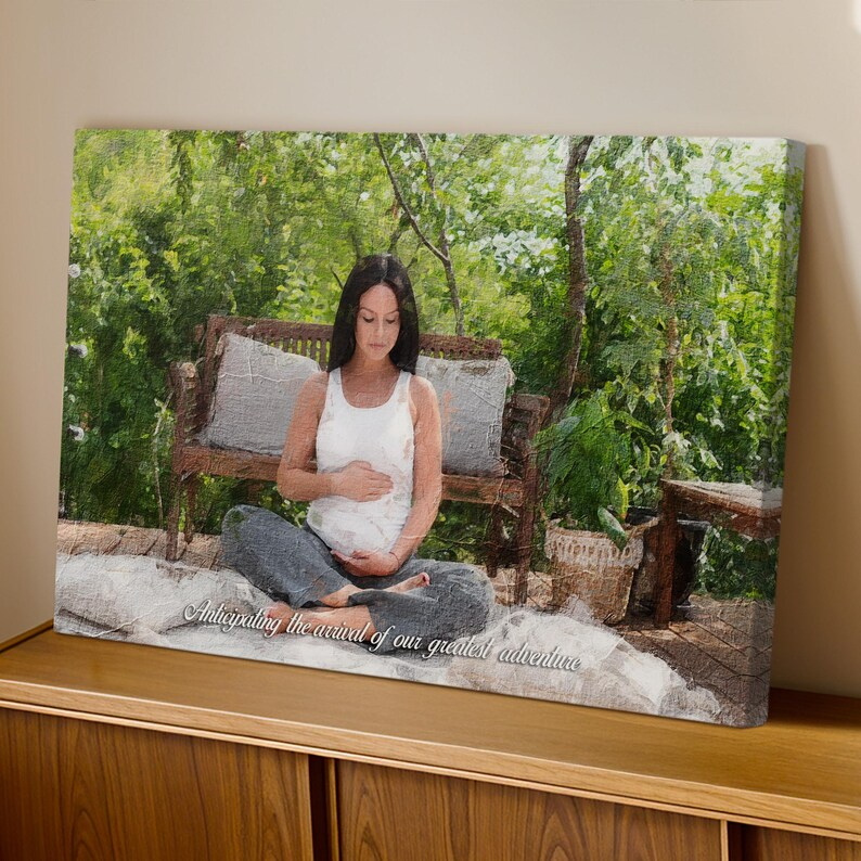 Mommy and Me Custom Oil Painting from Photo - Mothers Day Gift for Pregnant Women - Baby Announcement of Mom - Custom Stretched Canvas