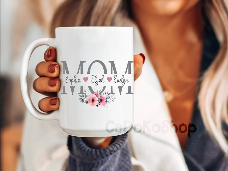 Personalized Mom Mug with Kids Names – Perfect Mother’s Day Gift from Daughter or Son