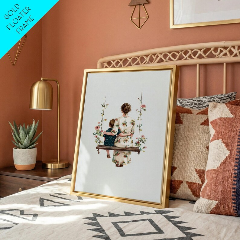 Vintage Botanical Swing Portrait, Framed Canvas Print, Personalized Mothers Day Unique Gift For Mom, Mothers Day Sign, Gift For Mom