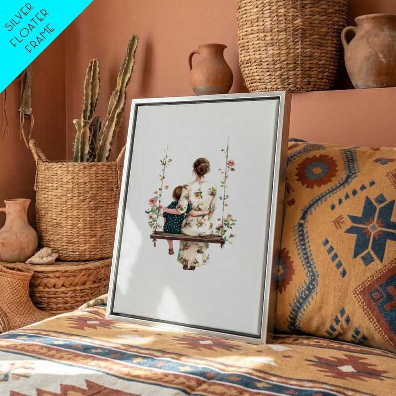Vintage Botanical Swing Portrait, Framed Canvas Print, Personalized Mothers Day Unique Gift For Mom, Mothers Day Sign, Gift For Mom
